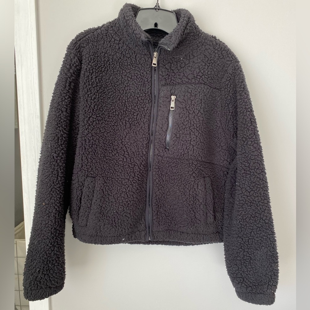 Love tree black teddy zip up jacket large